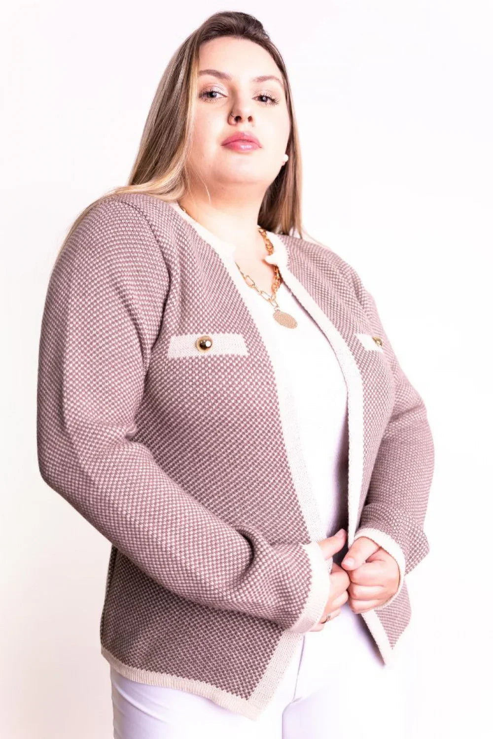 Casaco Xadrez Detalhe Bolso Botão