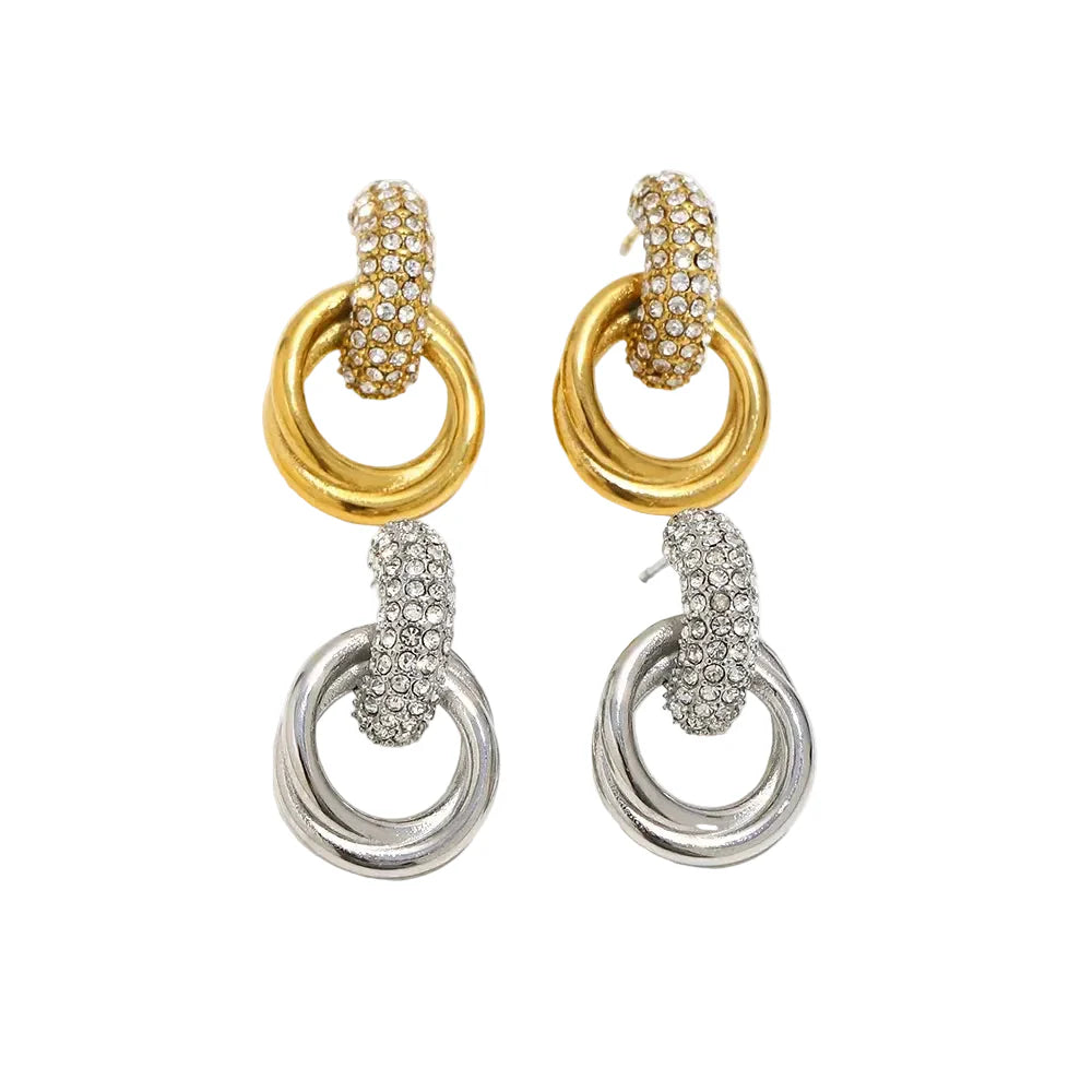Brincos Duplos de Zircão em Aço Inoxidável