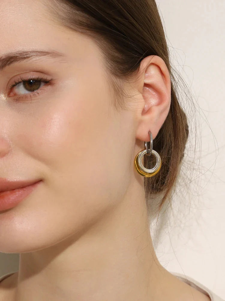 Brincos E.B.belle Dois Tons 18k Ouro Banhado