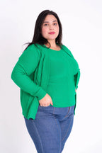 Conjunto de Tricot Plus Size com Blusinha e Cardigan