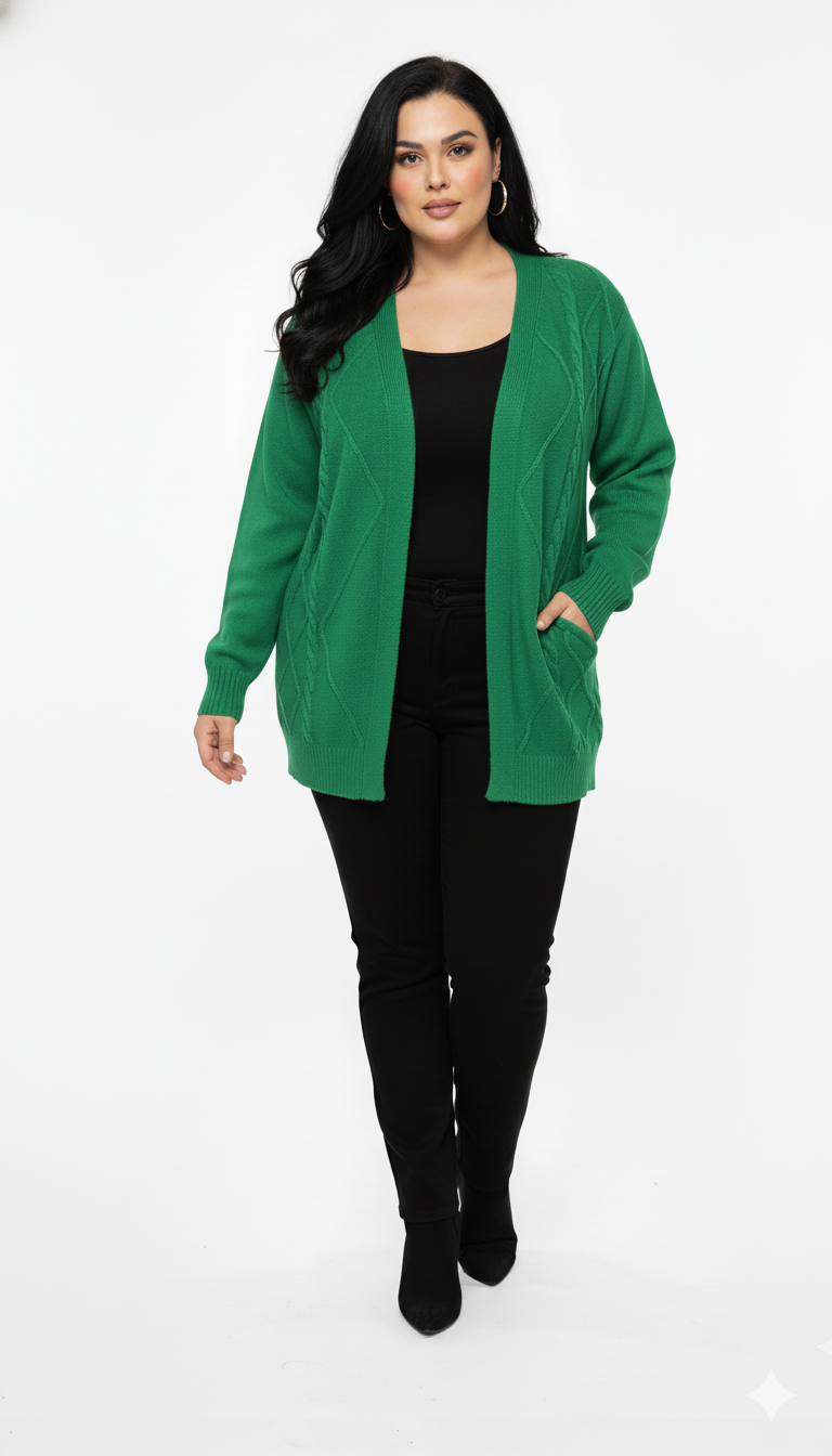 Casaco de Tricot Feminino Losango Plus Size