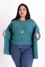 Conjunto Plus Size de Tricot Feminino com Blusa e Cardigan