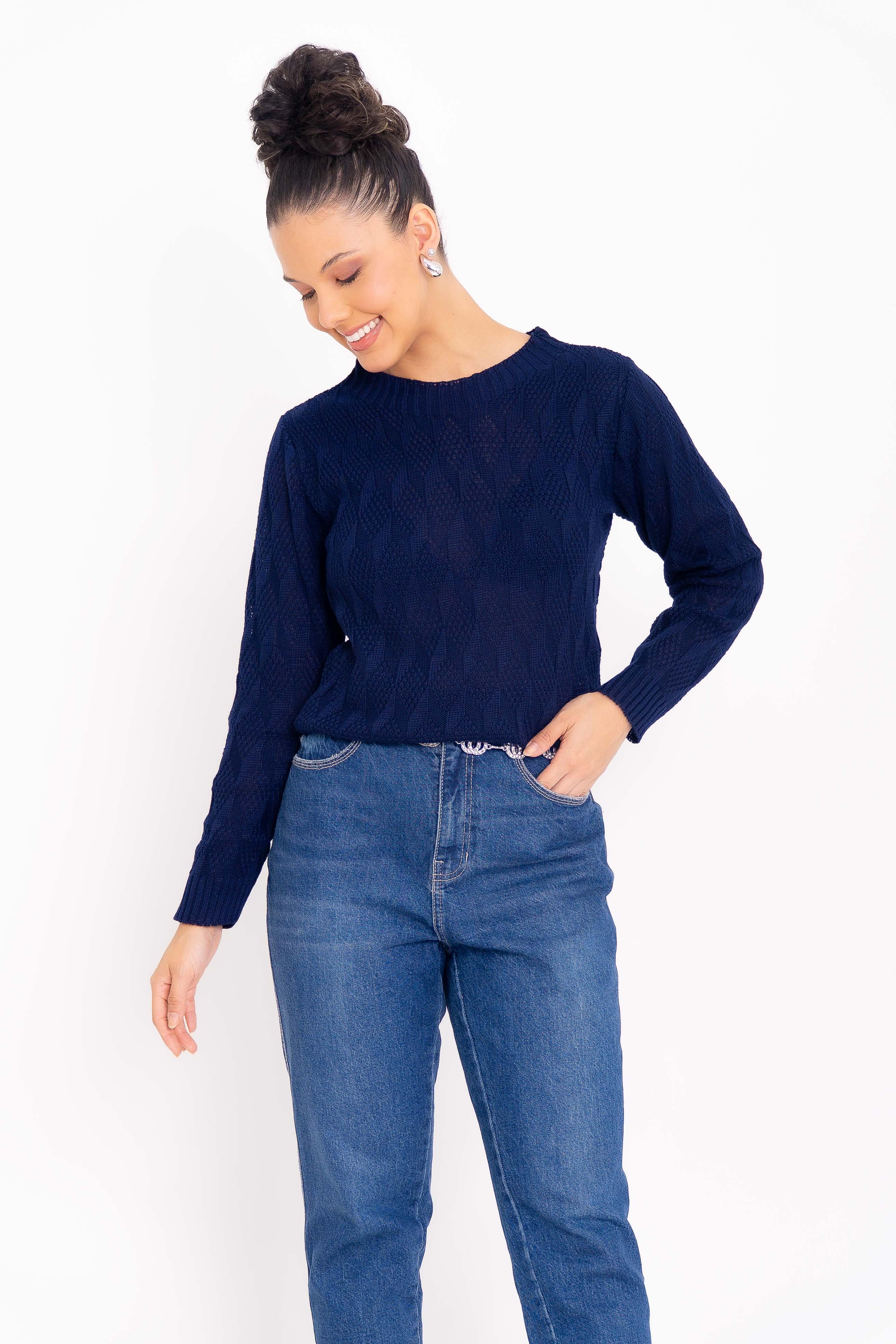 Blusa de Tricot com Ponto Losango