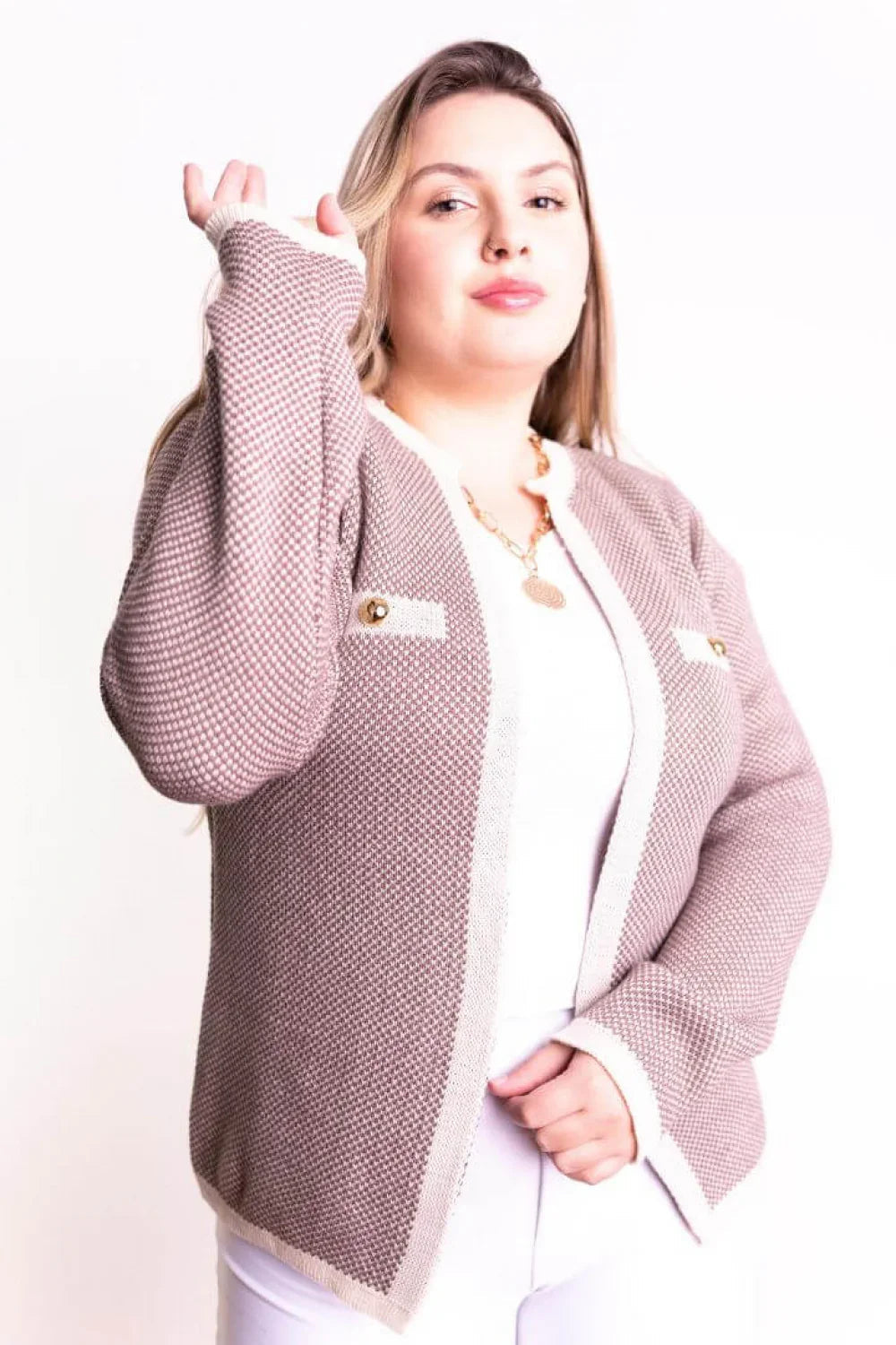 Casaco Xadrez Detalhe Bolso Botão