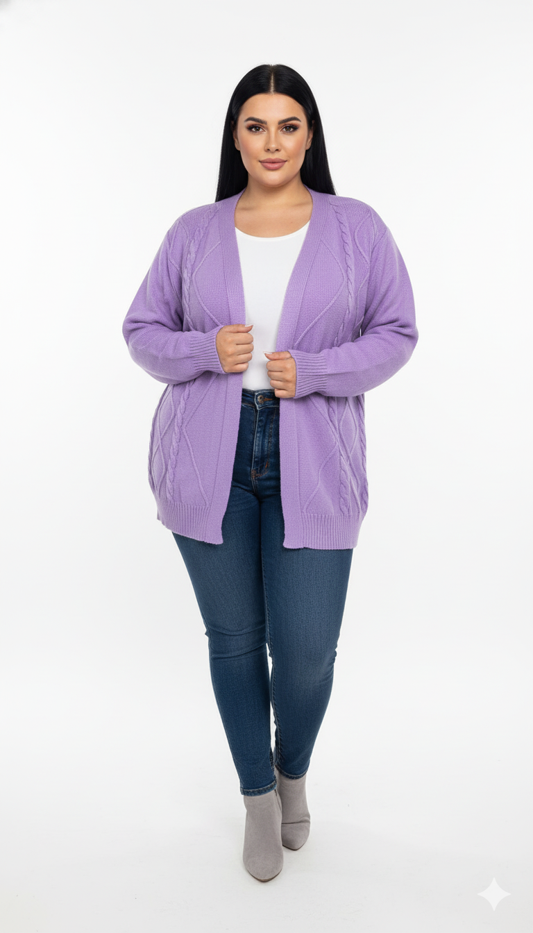 Casaco de Tricot Feminino Losango Plus Size