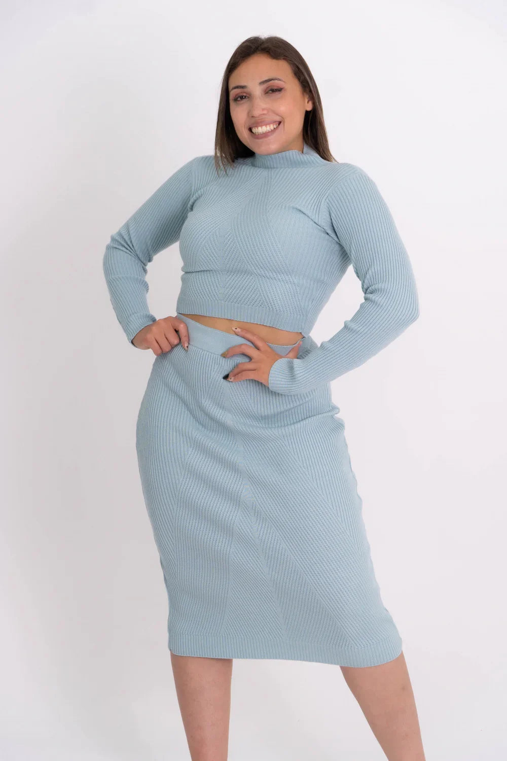 Conjunto Modal Saia Mid e Cropped Canelado