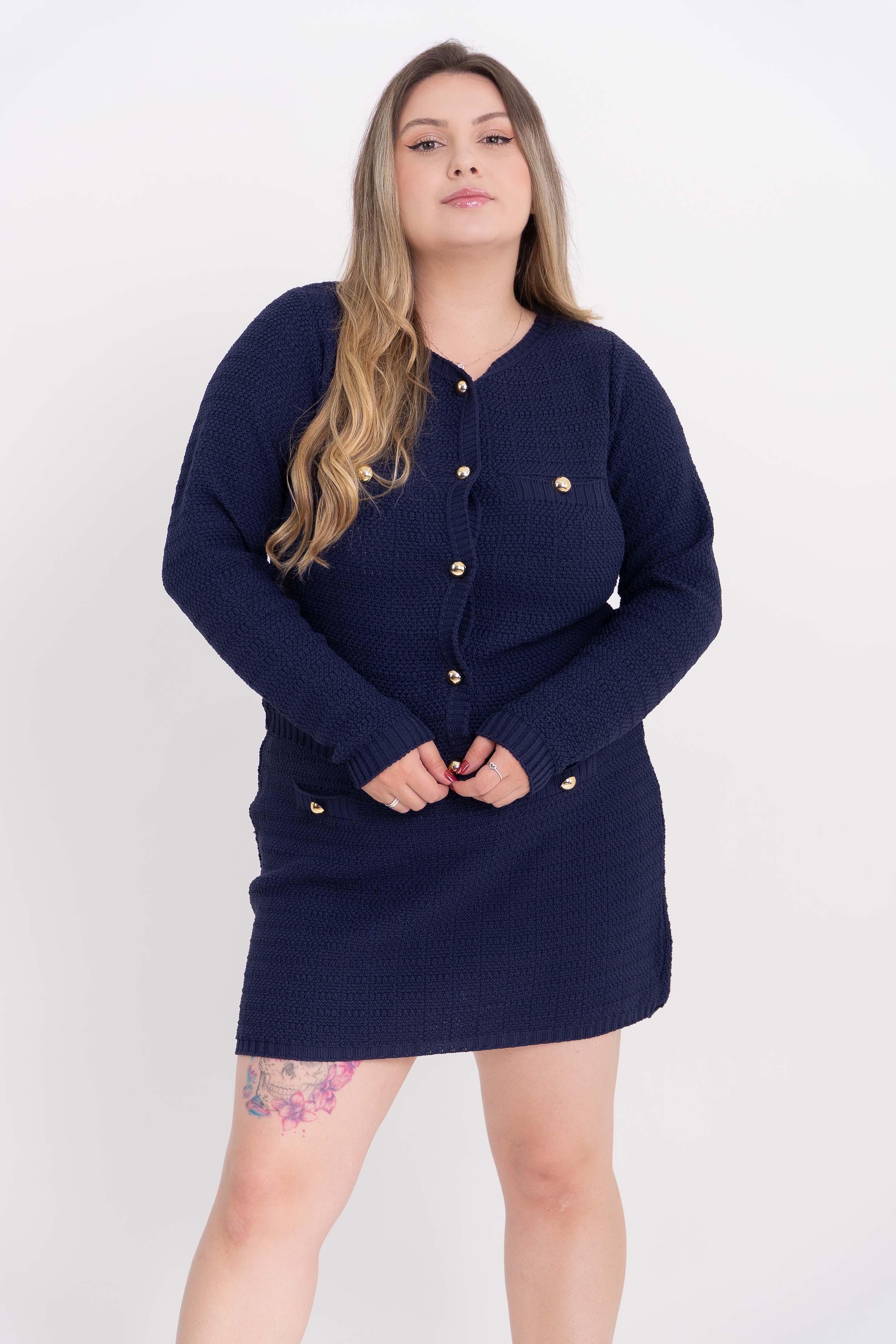 Conjunto Casaco com botão e mini saia