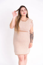 Conjunto de Tricot Feminino Pied-de-Poule com Casaco e Vestido