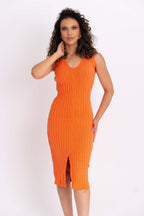 Vestido Modal Canelado Fenda