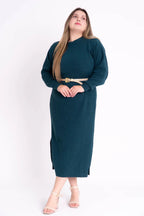 Vestido de Tricot Mousse com Fenda Lateral Plus Size