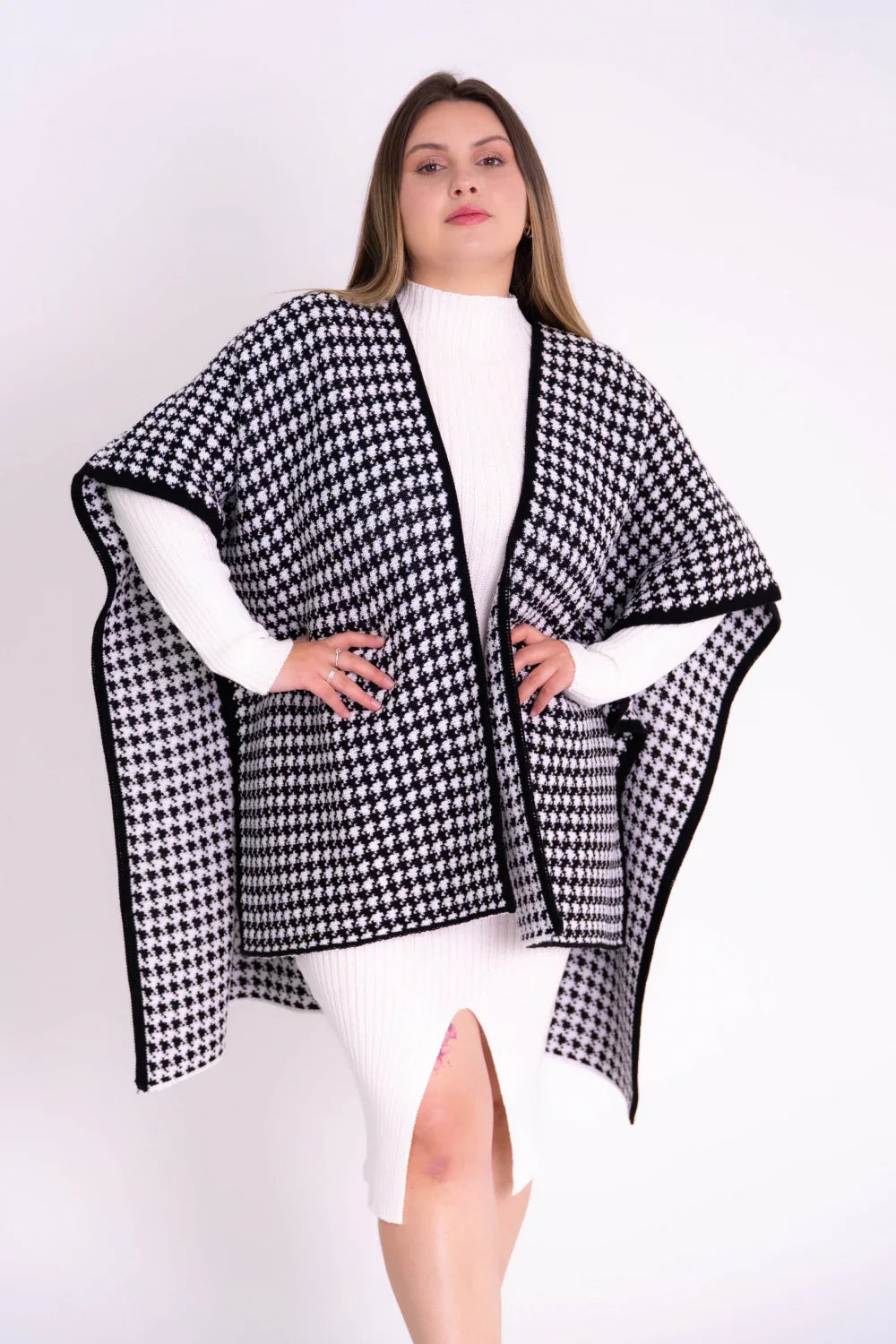 Poncho Feminino Pied-de-Poule