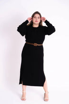 Vestido de Tricot Mousse com Fenda Lateral Plus Size