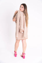 Conjunto de Tricot Feminino Pied-de-Poule com Casaco e Vestido