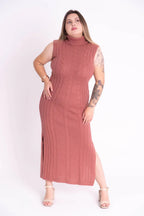 Vestido de Tricot Longo Sem Mangas com Gola Alta