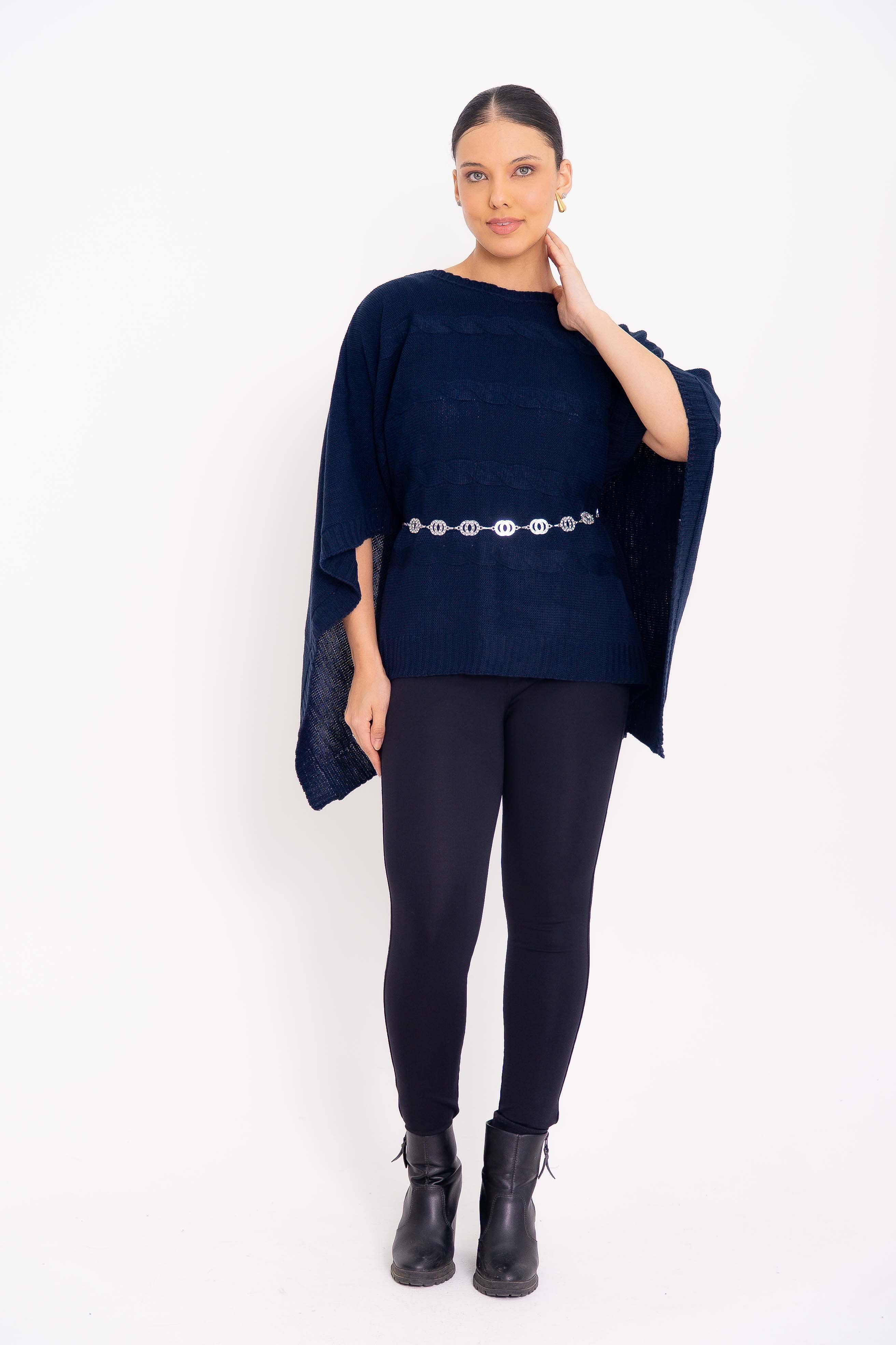 Poncho Quadrado com Trança Horizontal