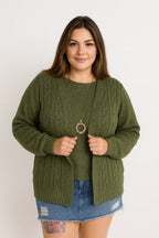 Conjunto Plus Size de Tricot Feminino com Blusa e Cardigan