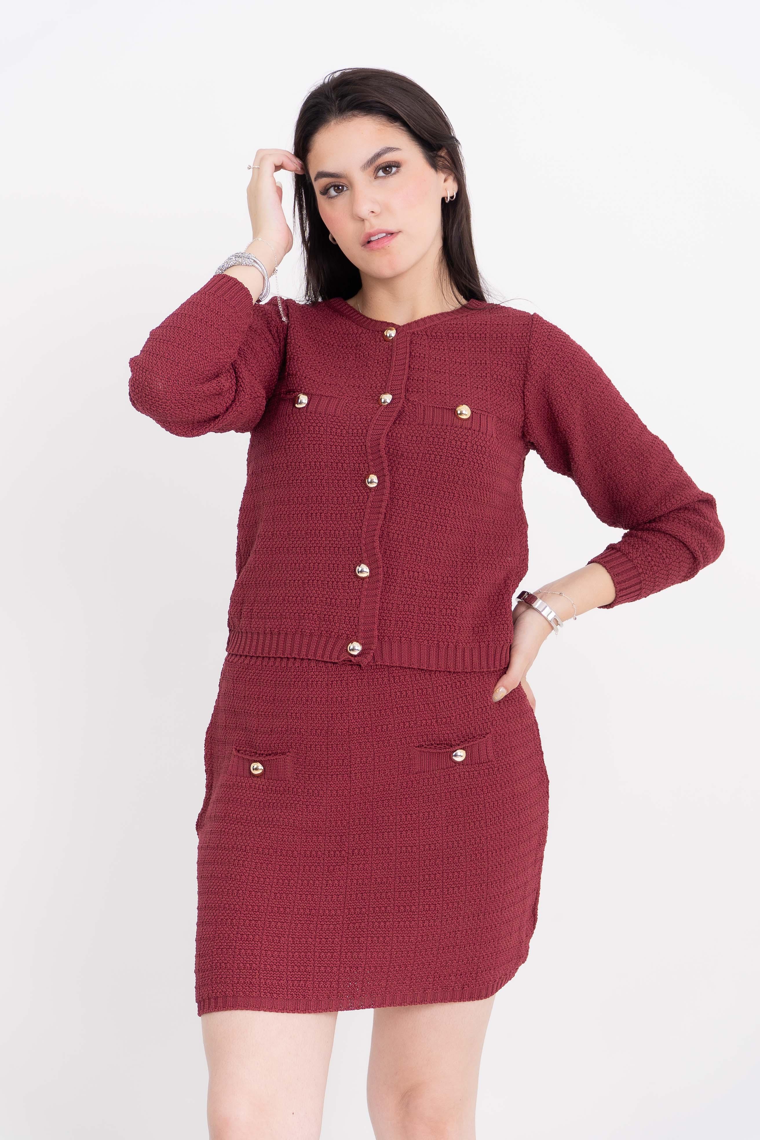 Conjunto Casaco com botão e mini saia