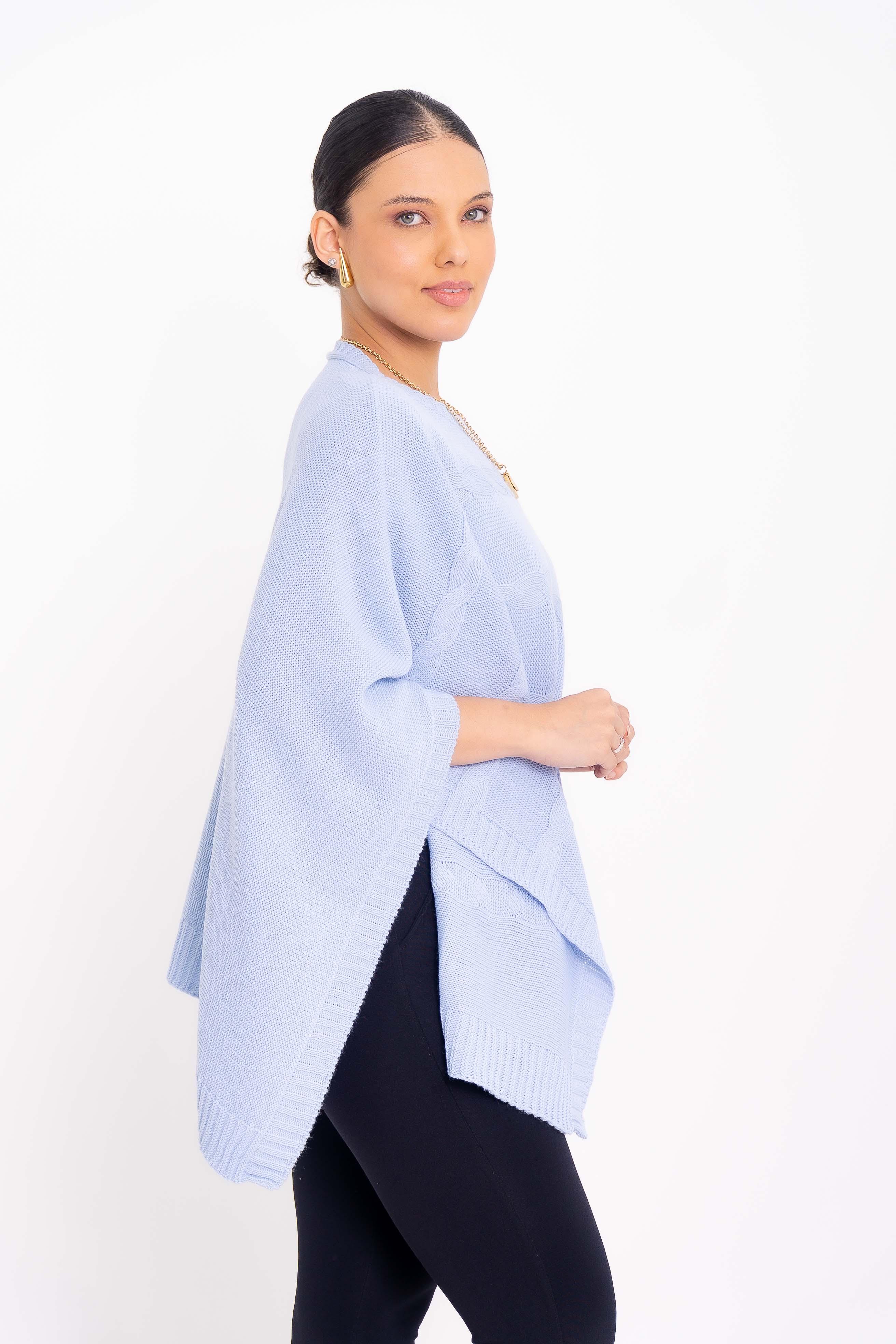 Poncho Quadrado com Trança Horizontal