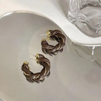 Brincos Geométricos de Couro e Metal - Estilo Europeu