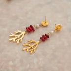 Brincos Elegantes de Coral Vermelho e Pérola