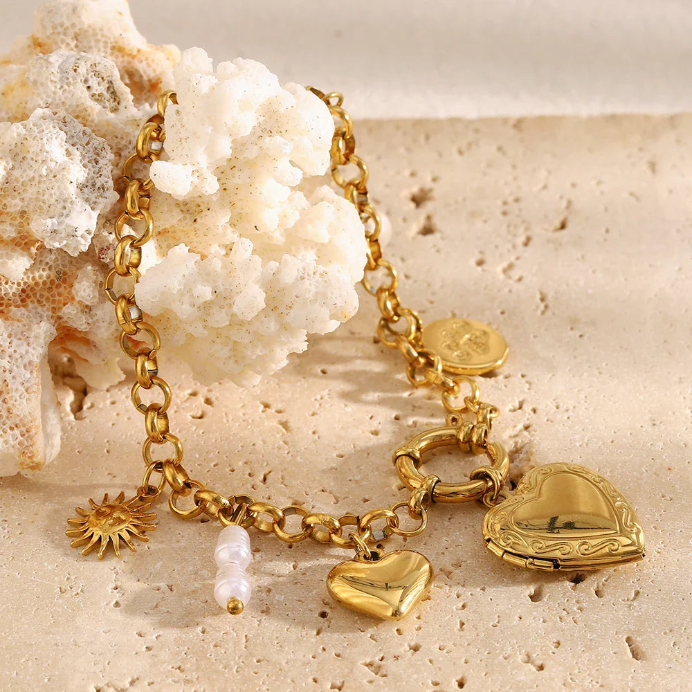 Pulseira Coração Luxuosa em Aço Inoxidável 18K