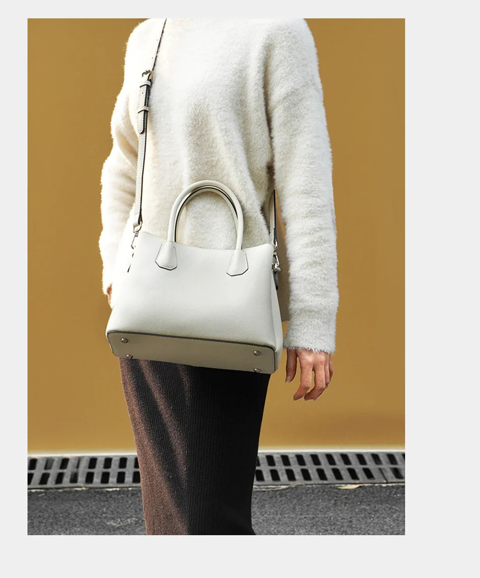 Bolsa de Couro Genuíno Zency Luxo Branco