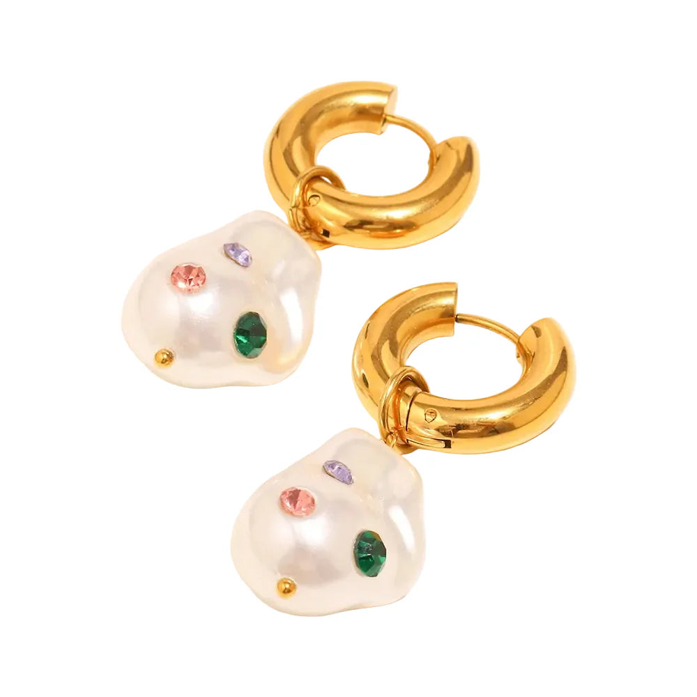 Brincos Elegantes com Pérola e Strass em Aço Inoxidável