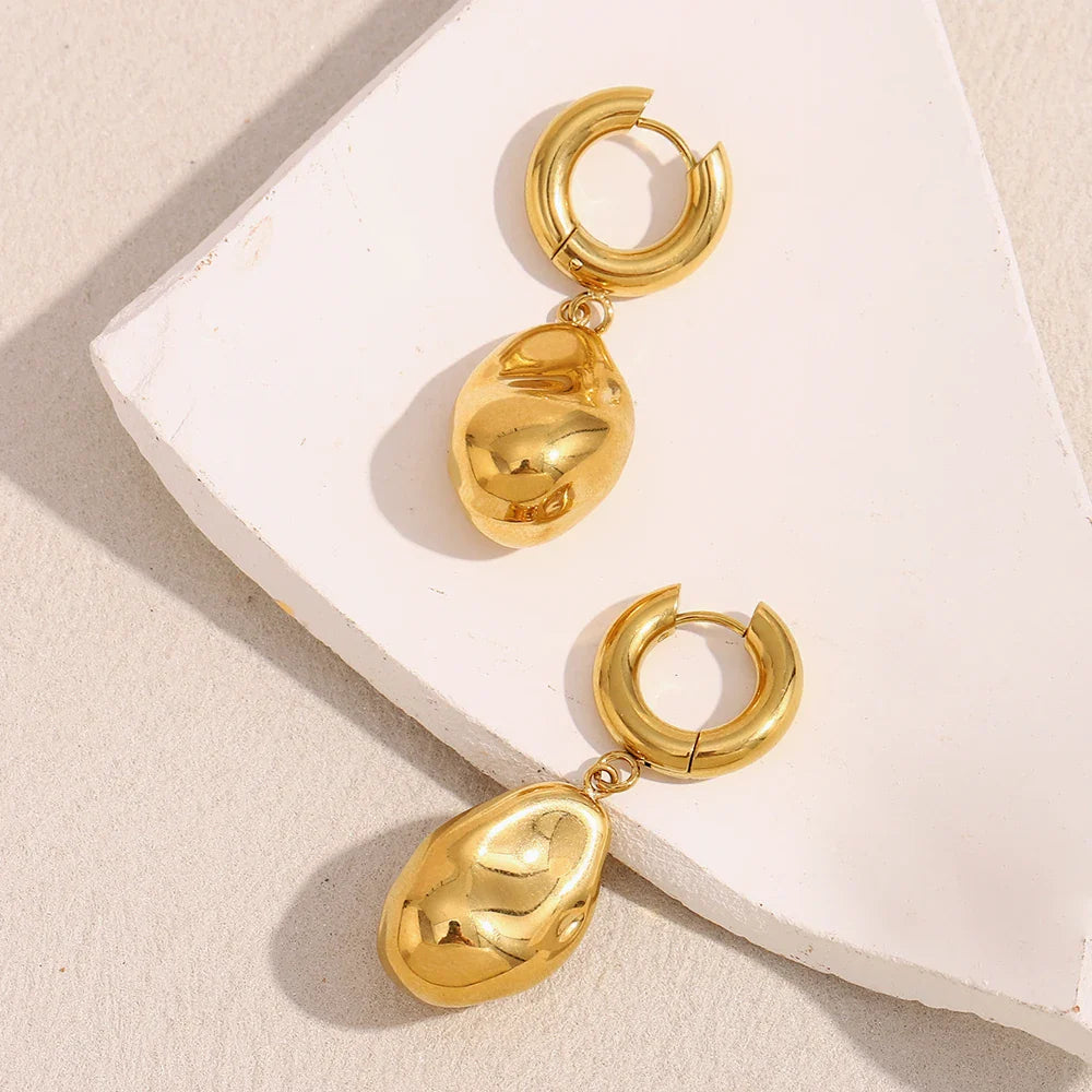 Brinco Argola Luxo com Pingente Duplo Banhado a Ouro 18K