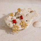 Brincos Elegantes de Coral Vermelho e Pérola