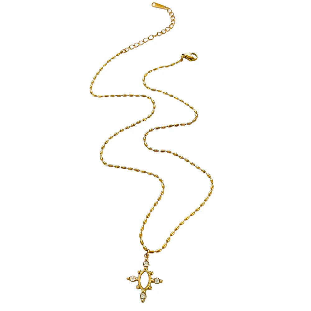 Colar Vintage Geométrico com Pedra Natural e Strass