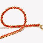 Pulseira Luxuosa de Contas Vermelhas Banhada a Ouro 18K