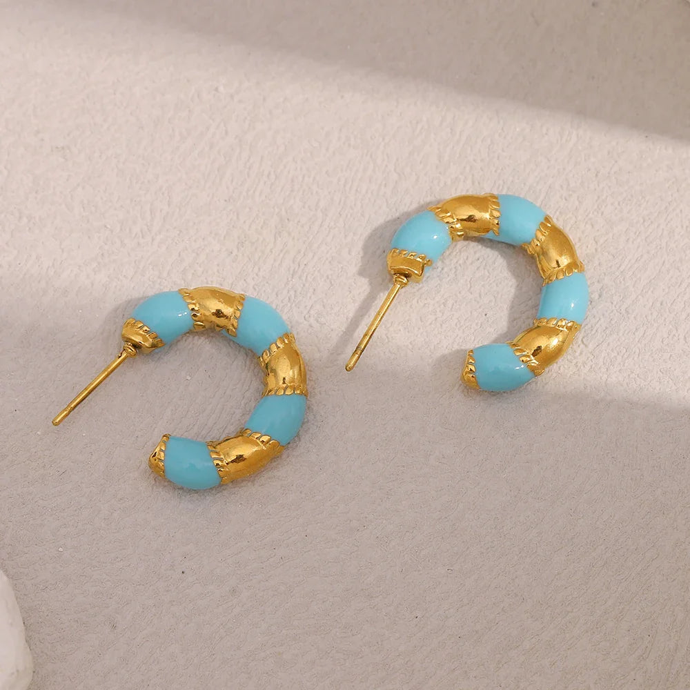 Brinco E.B.belle Gota de Óleo Azul Banhado a Ouro 18K