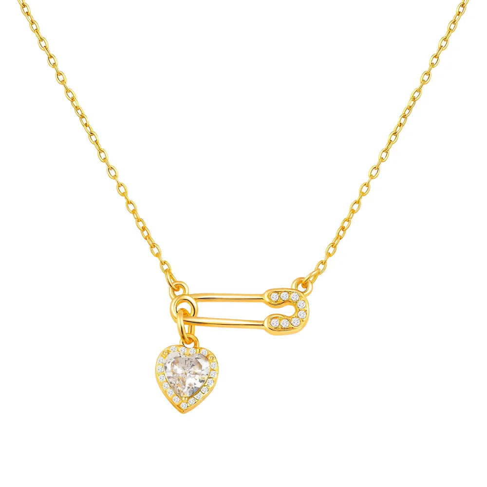 Colar de Pingente Coração Luxuoso com Zircônia e Ouro 18K