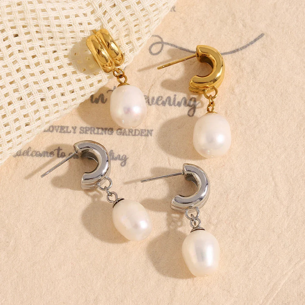 Brincos de Pérola em Aço Inoxidável Hipoalergênico