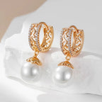 Brincos Luxo 585 Ouro Rosa com Pérolas e Zircão