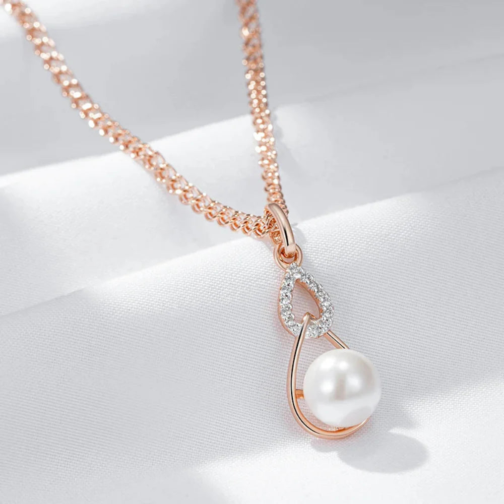 Colar Luxo Geométrico com Pérola e Ouro Rosa 585