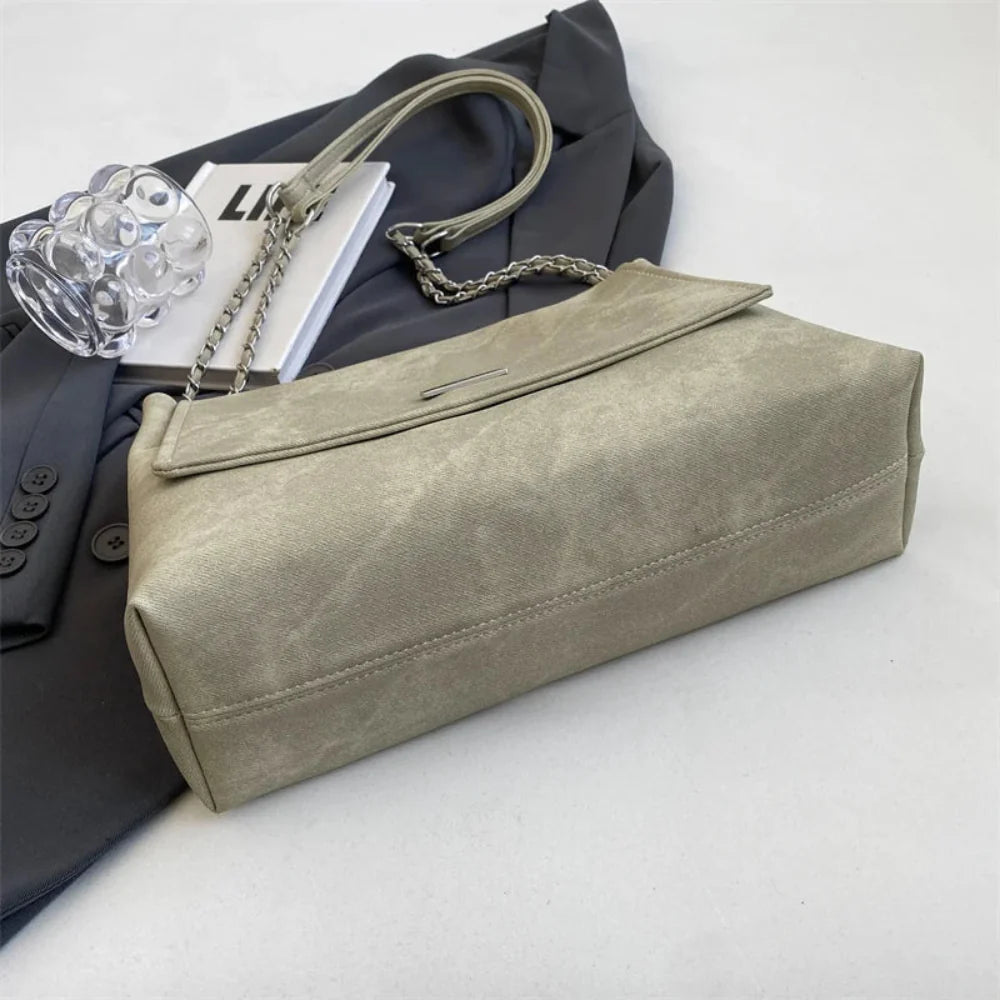 Elegante Bolsa Retro de Couro com Corrente para Mulheres