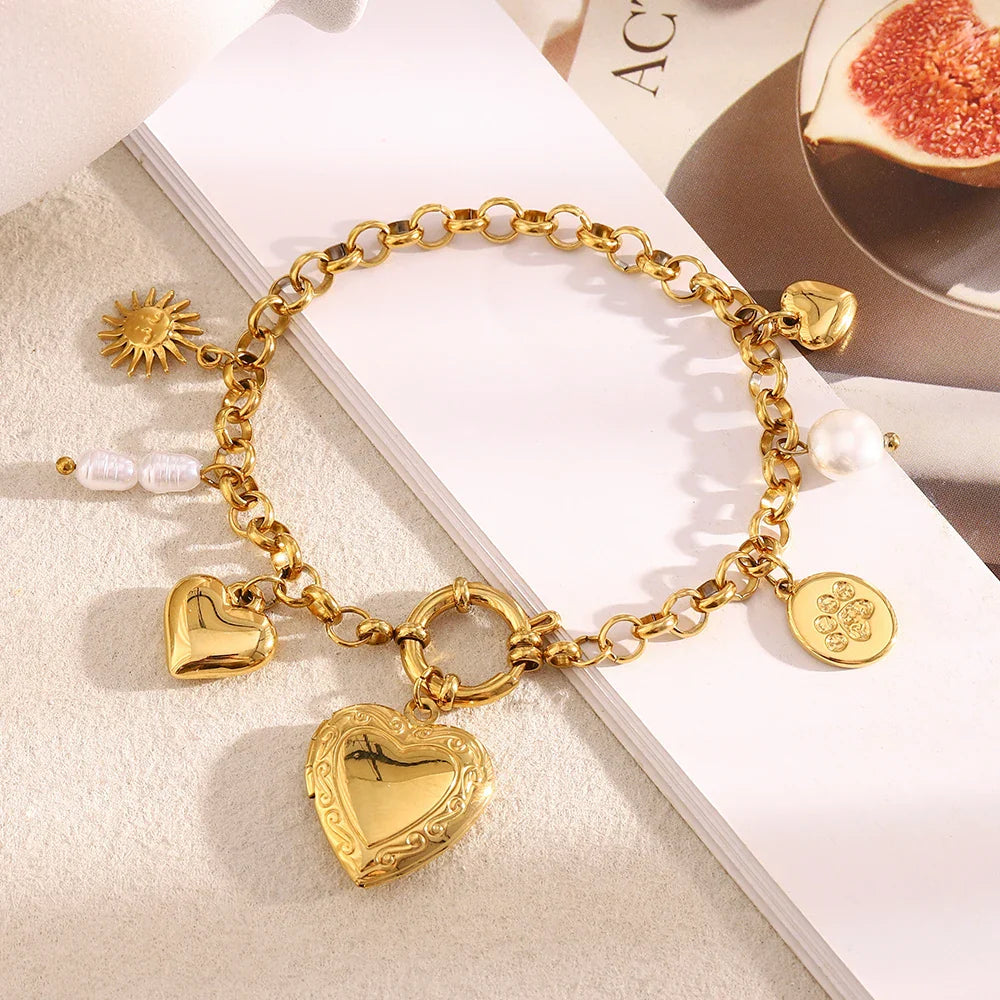 Pulseira Coração Luxuosa em Aço Inoxidável 18K