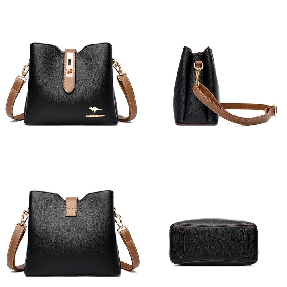 Bolsa Crossbody de Couro Sintético de Alta Capacidade