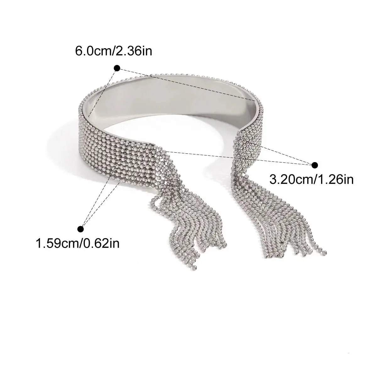 Pulseira Manguito Luxuosa com Borla em Ouro e Prata