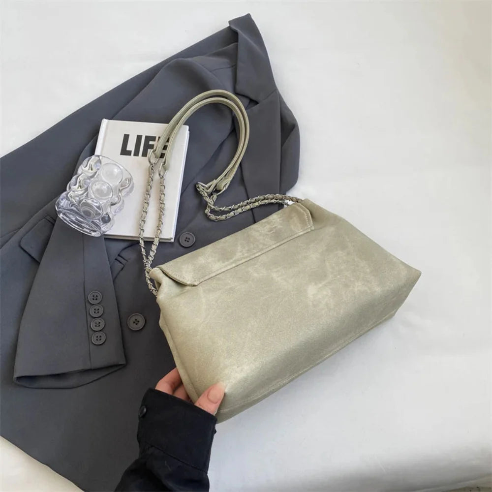 Elegante Bolsa Retro de Couro com Corrente para Mulheres