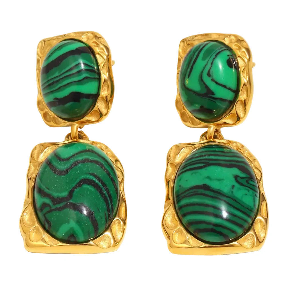 Brincos de Declaração com Malaquita Oval em Ouro 18k