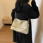 Elegante Bolsa Retro de Couro com Corrente para Mulheres