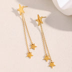 Brincos Estrela de Borla em Aço Inoxidável Banhado a Ouro