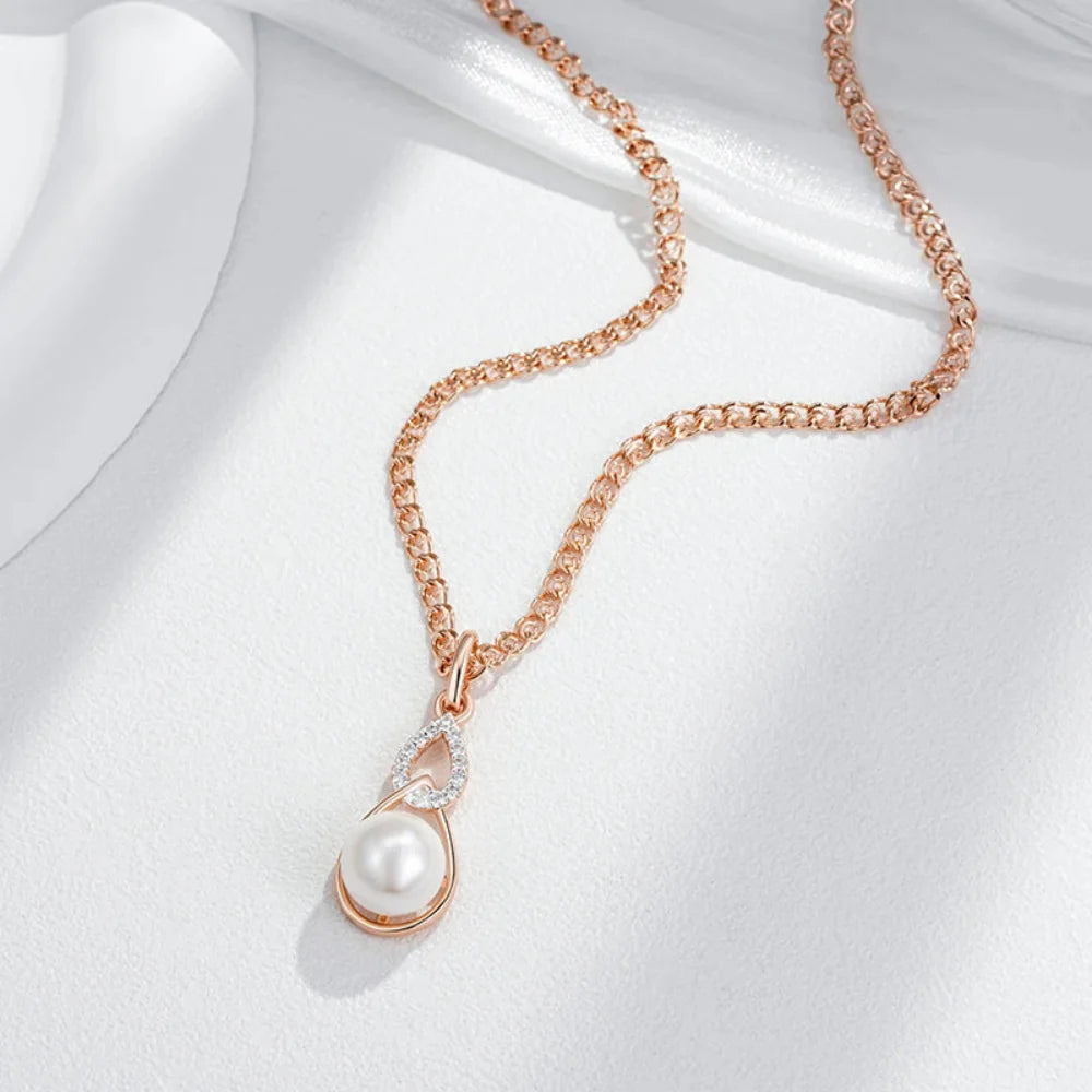 Colar Luxo Geométrico com Pérola e Ouro Rosa 585