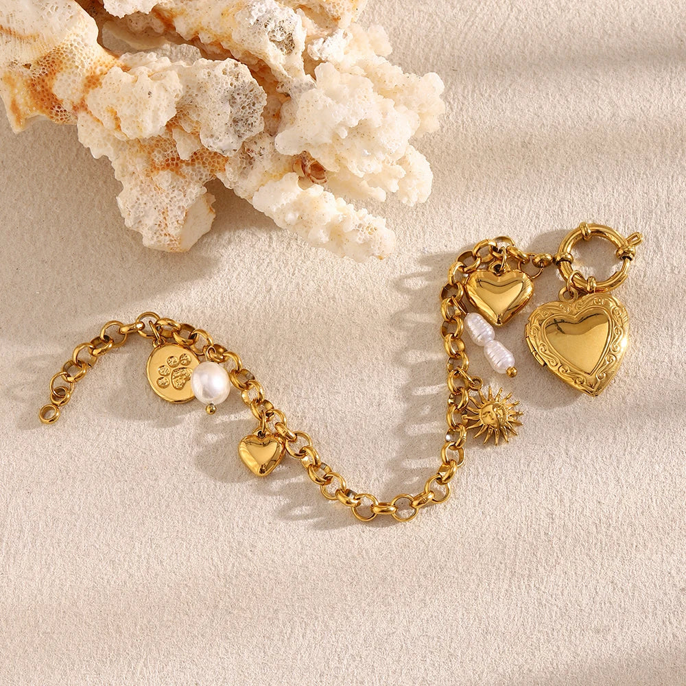 Pulseira Coração Luxuosa em Aço Inoxidável 18K