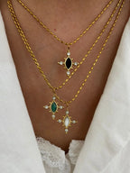 Colar Vintage Geométrico com Pedra Natural e Strass