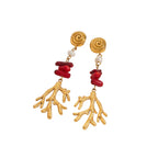 Brincos Elegantes de Coral Vermelho e Pérola
