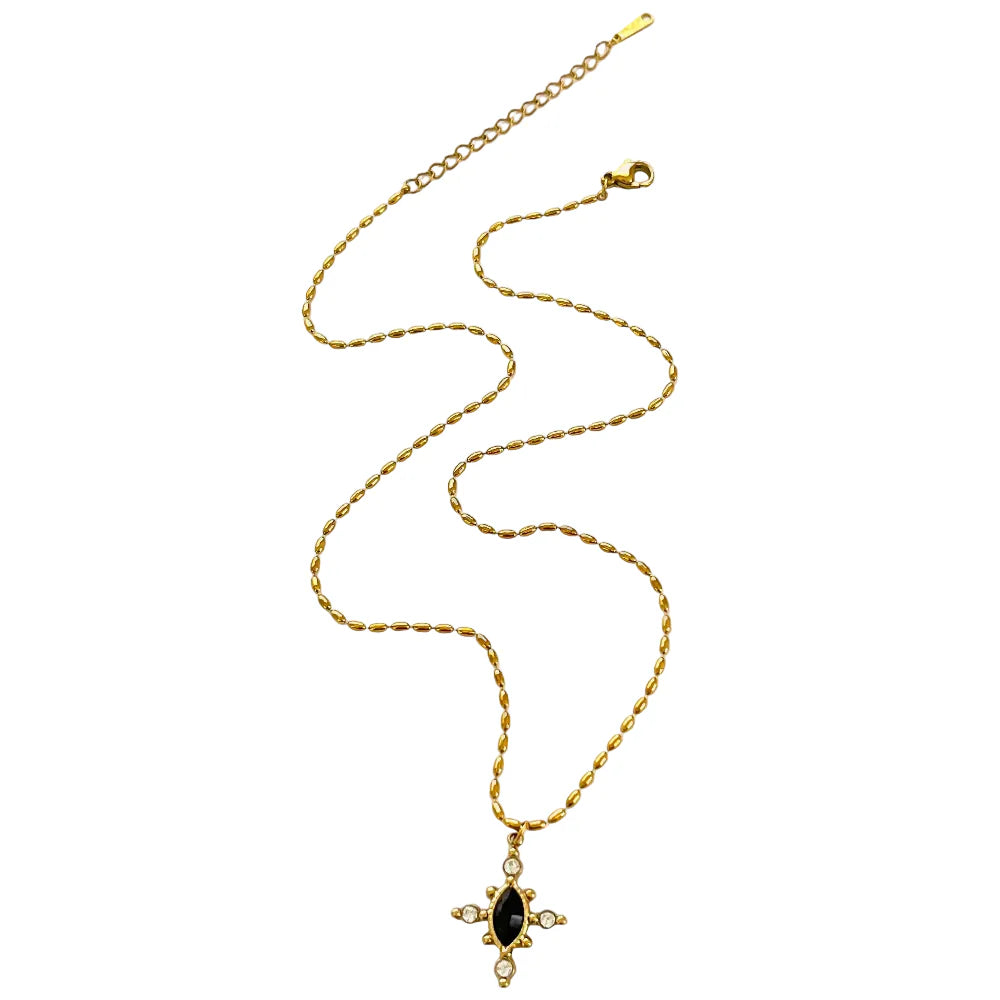 Colar Vintage Geométrico com Pedra Natural e Strass