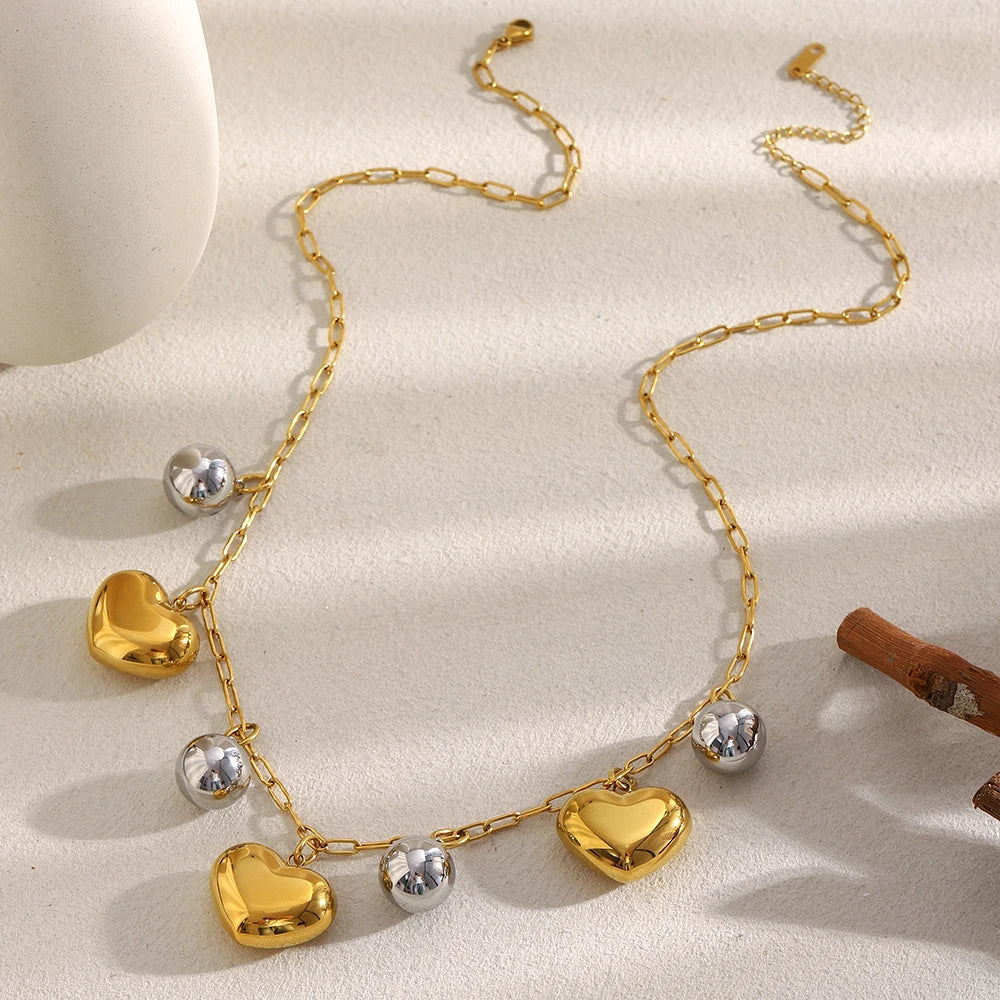 Colar Charme Coração Duplo Banhado a Ouro 18K